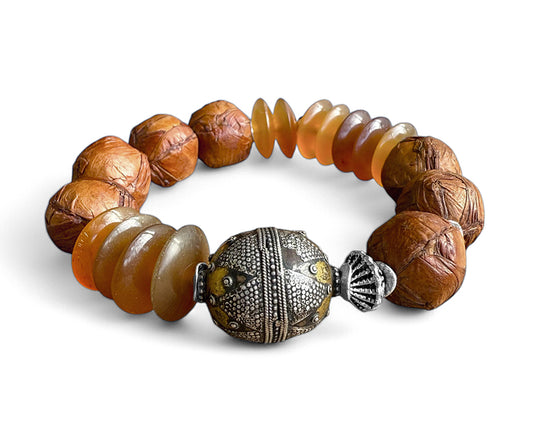 Ethno Boho Armband Lederperlen Horn Dehnbar Unikat Sterling Silber Schmuck Reichenberger
