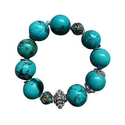 Ethno Armband Magnesit Türkis Tibet-Perlen Sterling Silber Dehnbar Unikat