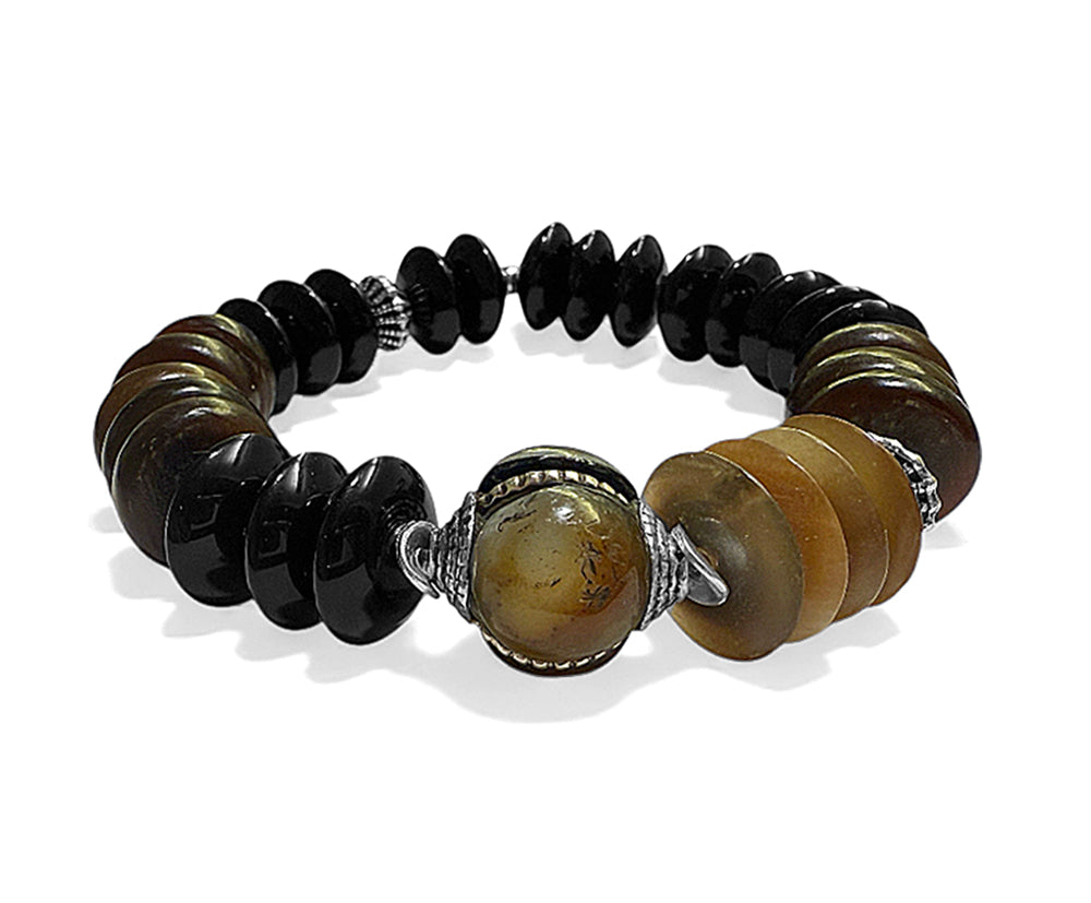 Armband Ethno Boho Onyx Horn Sterling Silber Dehnbar Unikat Schmuck Reichenberger
