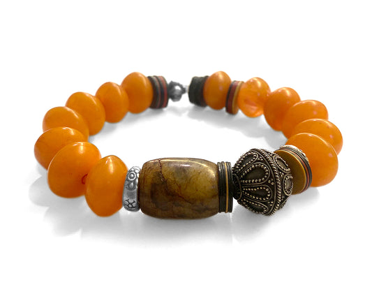 Armband Ethno Boho Orange Jade Sterling Silber Dehnbar Unikat Schmuck Reichenberger
