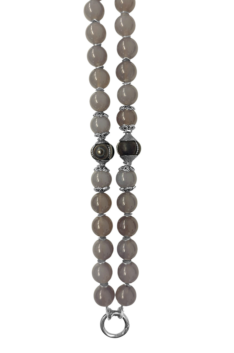 Lange Achat Kette Ethno Boho Hornperlen Sterling Silber Unikat Schmuck Reichenberger