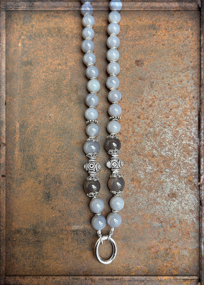 Lange Achat Kette Grau Ethno Boho Sterling Silber Unikat Schmuck Reichenberger