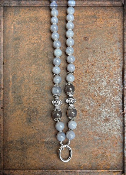 Lange Achat Kette Grau Ethno Boho Sterling Silber Unikat Schmuck Reichenberger