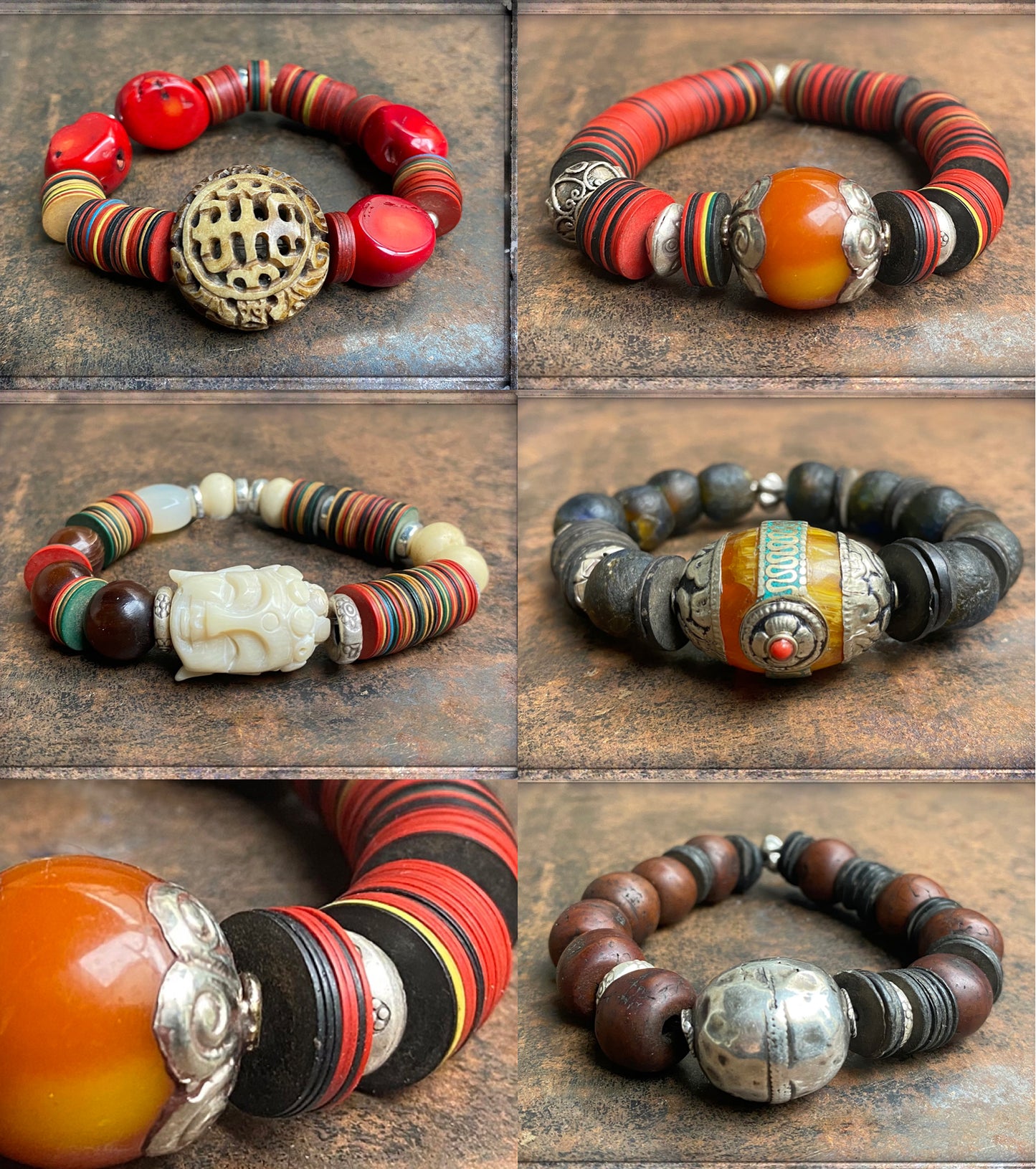Ethno Boho Armbänder Unikate Natursteine Sterling Silber Dehnbar Schmuck Reichenberger