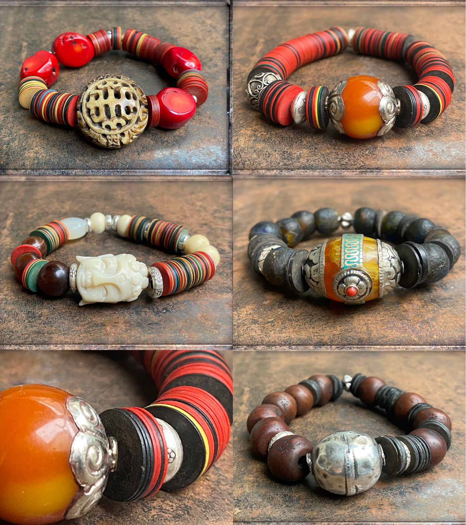 Ethno Boho Armbänder Unikate Natursteine Sterling Silber Dehnbar Schmuck Reichenberger