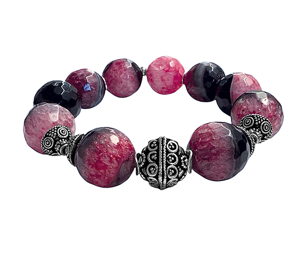 Armband Ethno Boho Achat Pink Sterling Silber Dehnbar Unikat Schmuck Reichenberger