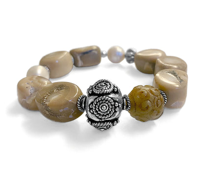 Armband Boho Ethno Bambuskoralle Jadeperle Süßwasserperle 925 Silber