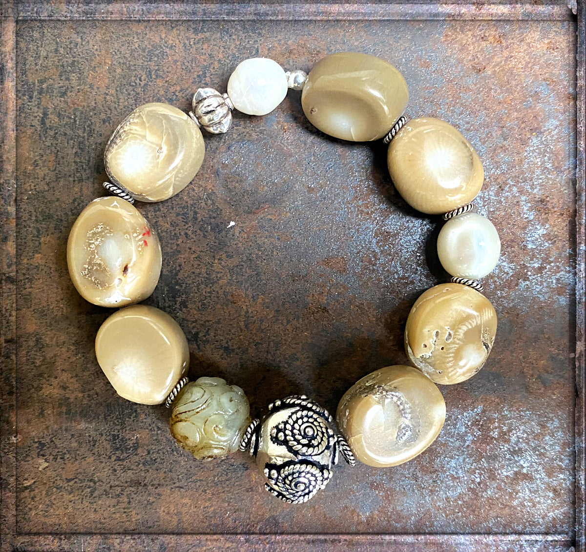 Armband Boho Ethno Bambuskoralle Jadeperle Süßwasserperle 925 Silber Reichenberger
