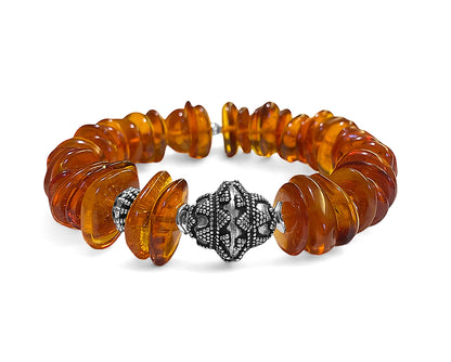 Bernstein Armband Ethno Boho 925 Sterling Silber Dehnbar Unikat