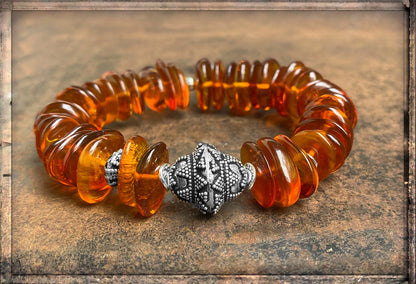 Bernstein Armband Ethno Boho Sterling Silber Dehnbar Unikat