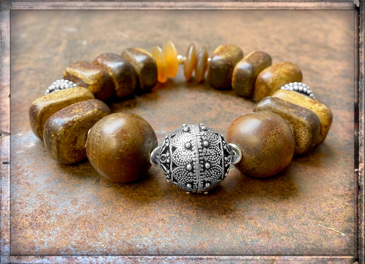 Horn Armband Matt Ethno Boho Sterling Silber Dehnbar Unikat