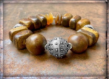 Horn Armband Matt Ethno Boho Sterling Silber Dehnbar Unikat