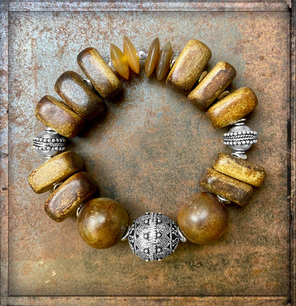 Horn Armband Matt Ethno Boho 925 Silber Dehnbar Unikat