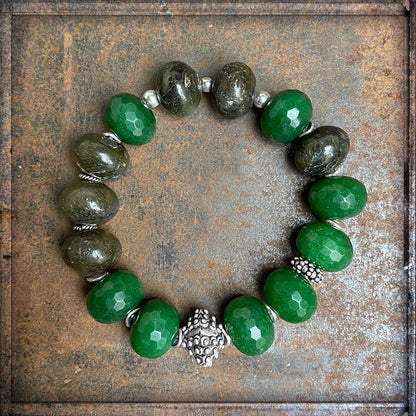 Armband Jade Labradorit Grün Ethno Boho Dehnbar 925 Silber Unikat Schmuck Reichenberger