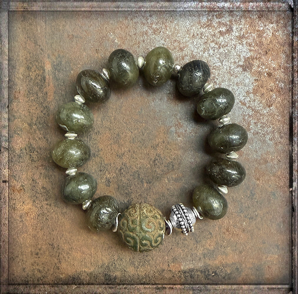 Labradorit Armband Jadeperle Ethno Boho Sterling Silber Dehnbar Unikat Schmuck Reichenberger