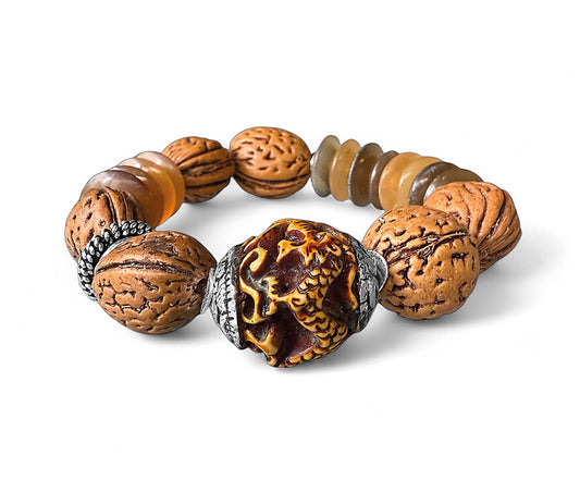 Ethno Boho Armband Nüsse Drachenperle Tibet Horn Dehnbar Unikat Sterling Silber Schmuck Reichenberger
