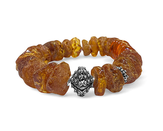 Rohbernstein Armband Matt Ethno Boho 925 Sterling Silber Dehnbar Unikat