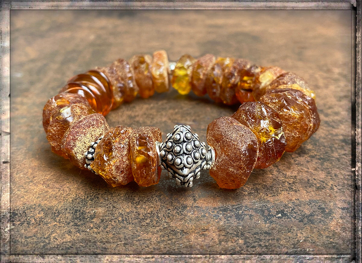 Rohbernstein Armband Matt Ethno Boho 925 Silber Dehnbar Unikat