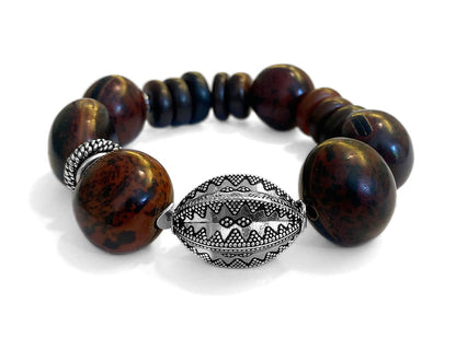 Armband Samenkugeln Braun Ethno Boho Horn 925 Sterling Silber Dehnbar Unikat