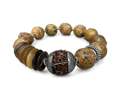Ethno Boho Armband Samenperlen Horn Rudraksha Perle Dehnbar Unikat Sterling Silber Schmuck Reichenberger


