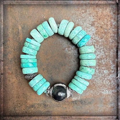 Armband Ethno Boho Türkis Hornperle Sterling Silber Dehnbar Unikat Schmuck Reichenberger
