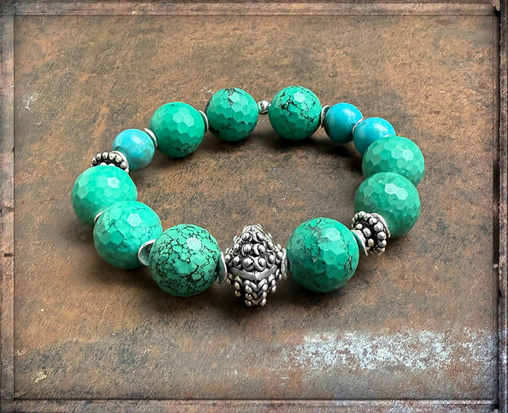 Armband Ethno Boho Türkis Howlith dehnbar Unikat 925 Silber Schmuck Reichenberger