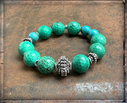 Armband Ethno Boho Türkis Howlith dehnbar Unikat 925 Silber Schmuck Reichenberger