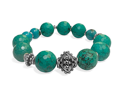 Armband Türkis Ethno Boho Howlith dehnbar Unikat 925 Silber