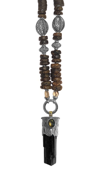 Bernstein Kette Ethno Boho Bodhi Samen Sterling Silber 115 cm Lang Anhänger Pyrit Unikat