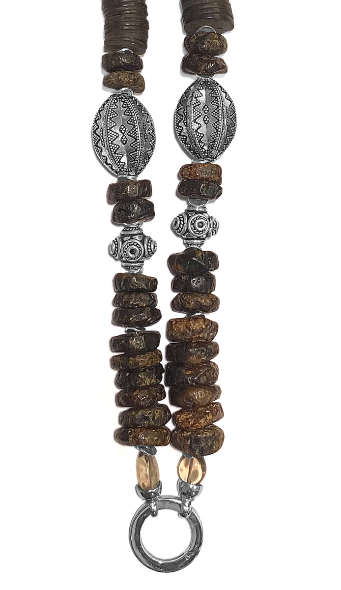 Bernstein Kette Ethno Boho Bodhi Samen Sterling Silber 115 cm Lang Unikat Detail
