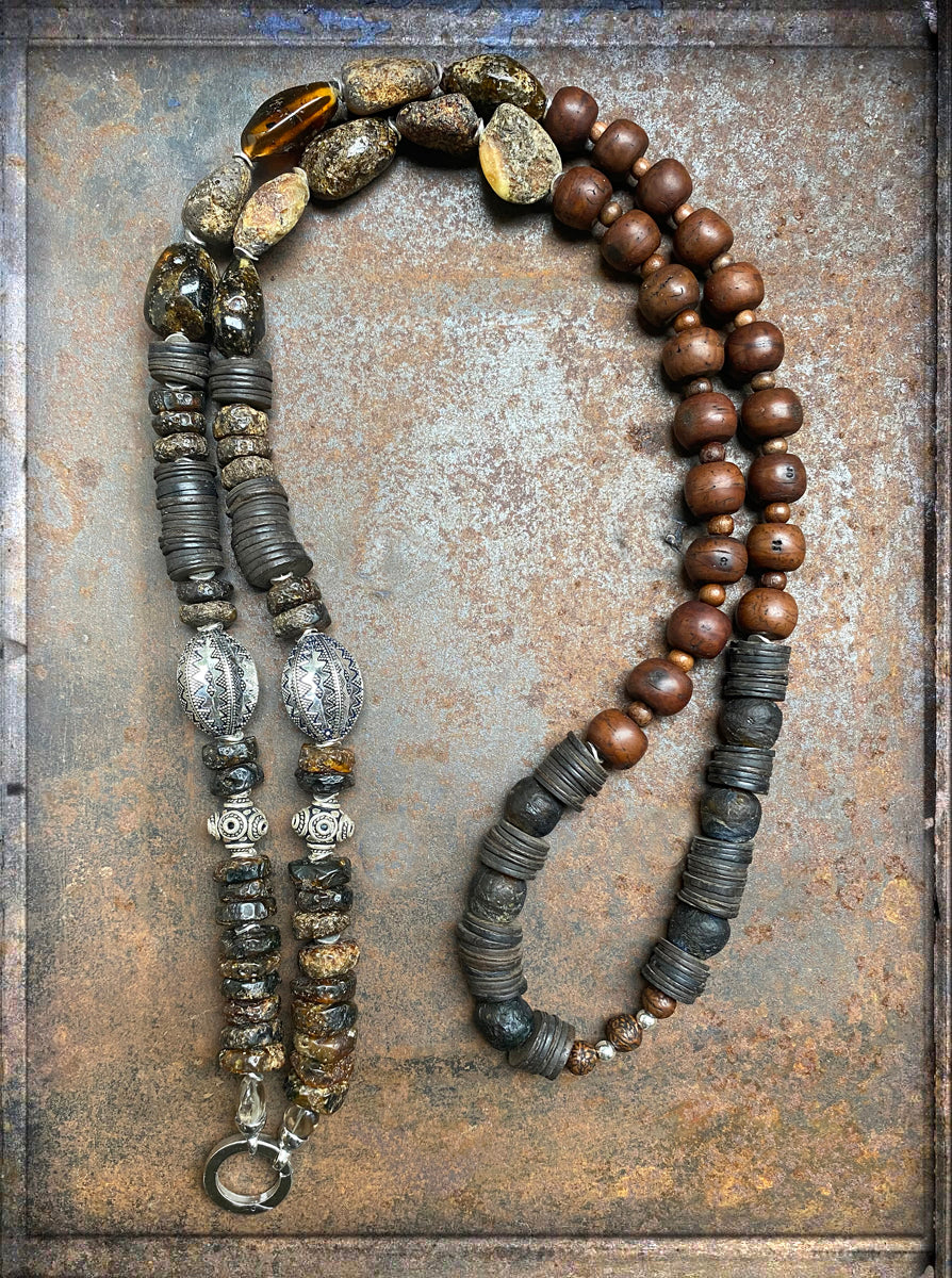Bernstein Kette Ethno Boho Bodhi Samen 925 Silber 115 cm Lang Unikat
