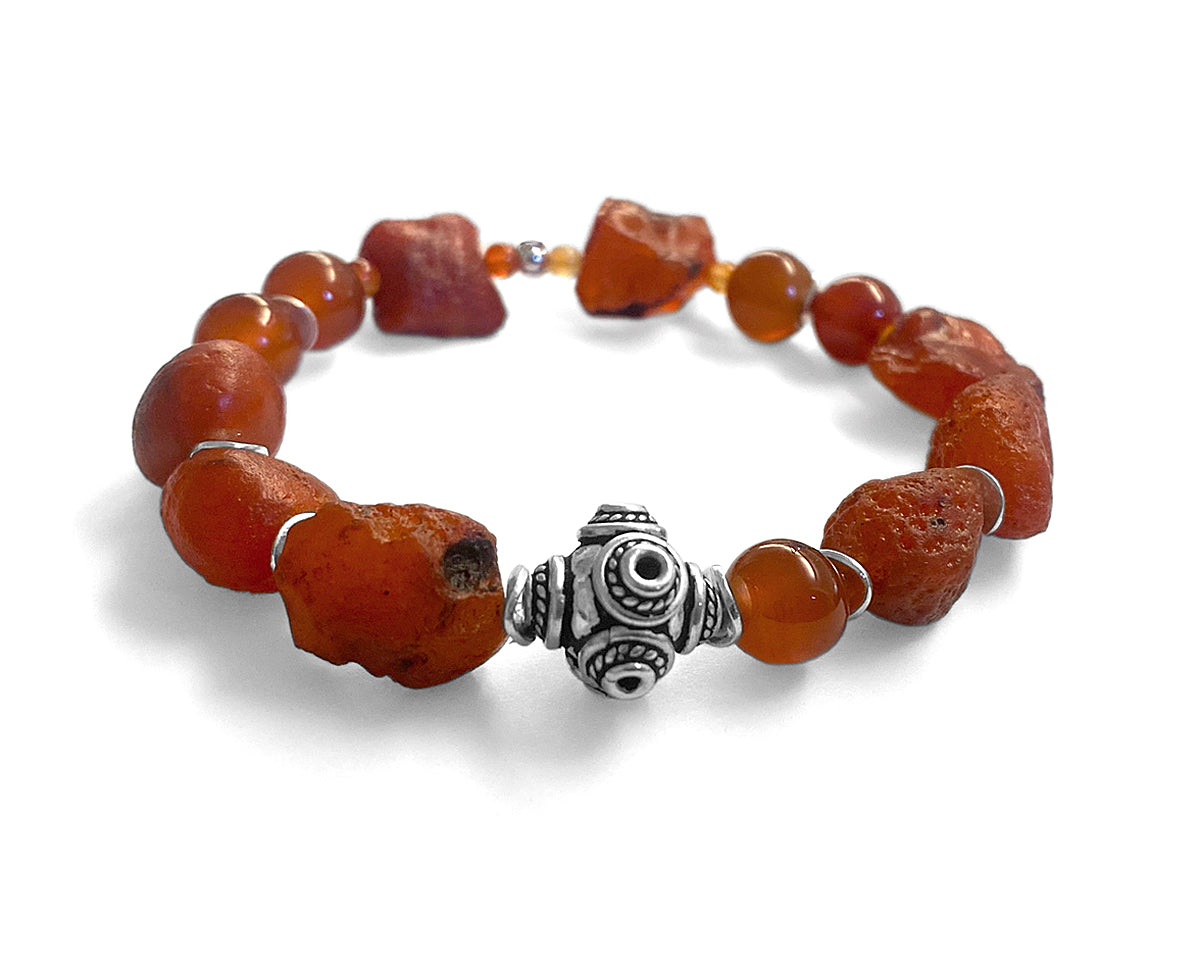 Armband Carneol Rohstein Ethno Boho 925 Sterling Silber Dehnbar Unikat