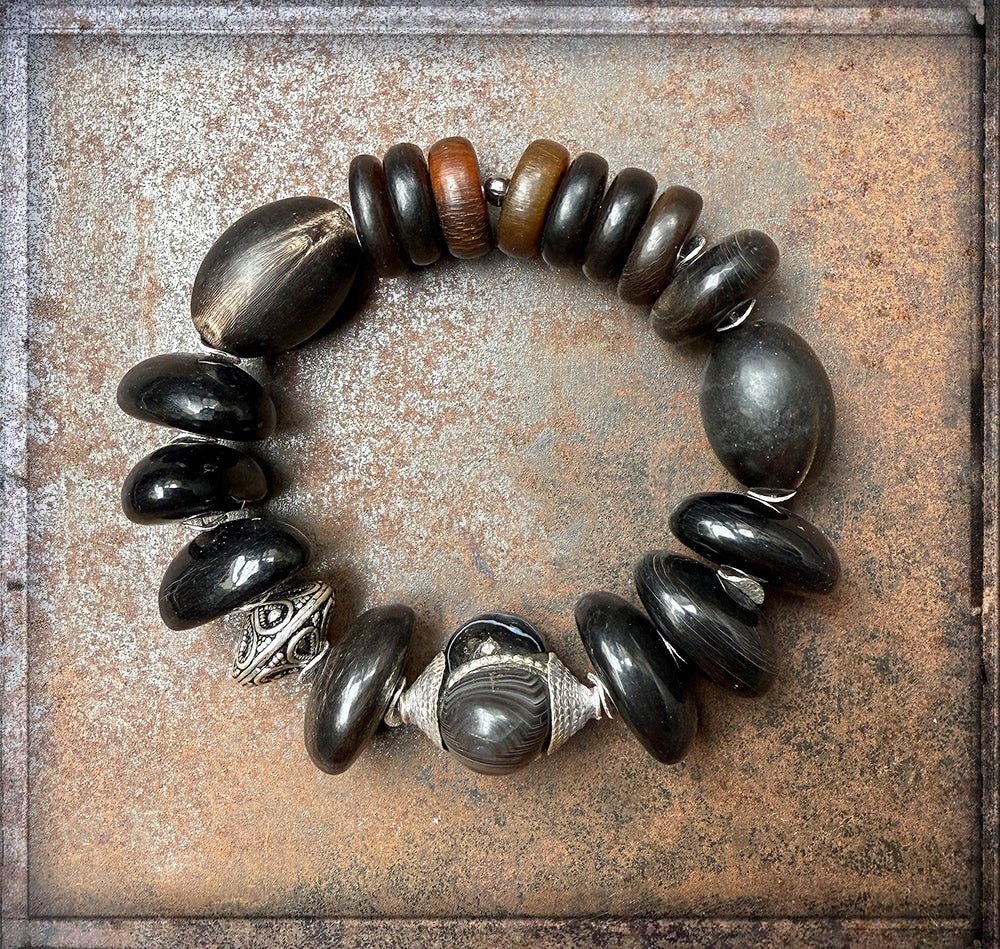 Armband Horn Ethno Boho Dehnbar Unikat 925 Silber Schmuck Reichenberger

