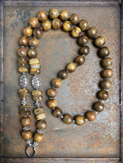 Ethno Boho Hornkette Matt 115 cm Lang 925 Sterling Silber Unikat