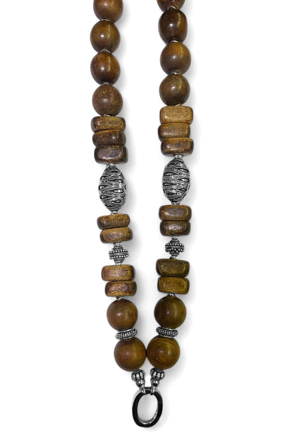 Ethno Boho Hornkette Matt 115 cm Lang 925 Sterling Silber Statement Unikat