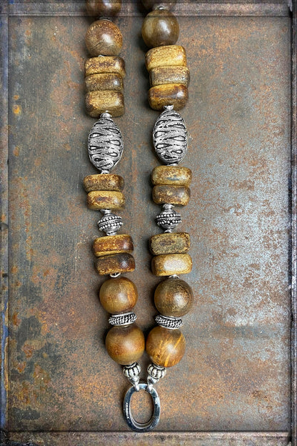 Ethno Boho Hornkette Matt 115 cm Lang 925 Silber Statement Unikat