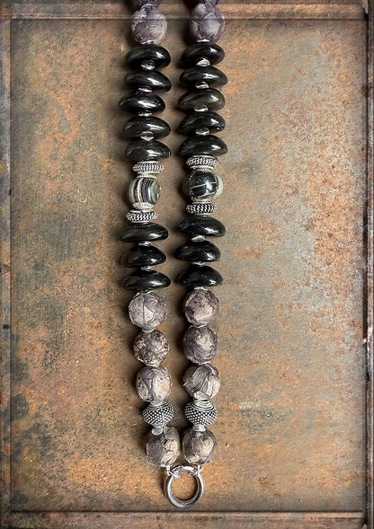 Horn Kette Ethno Boho Lang Lederperlen 925 Silber Unikat Schmuck Reichenberger