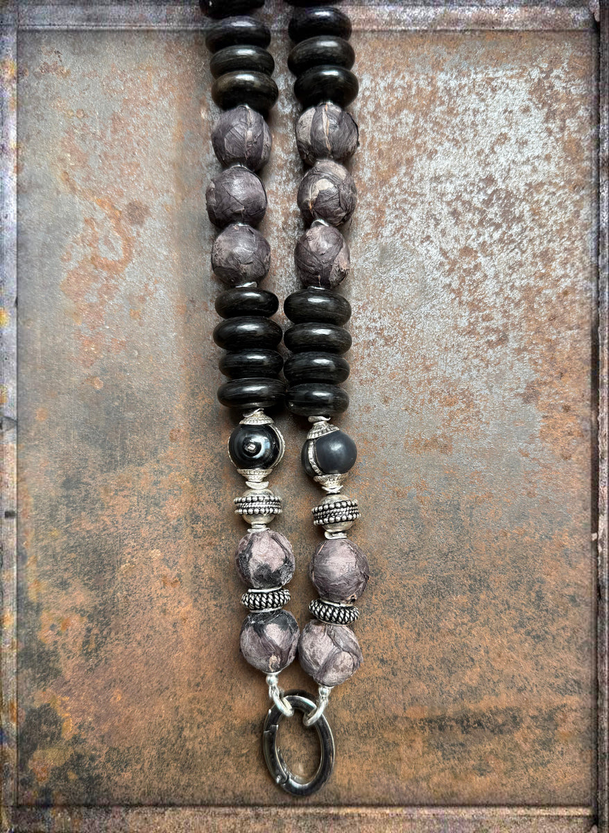 Kette Horn Ethno Boho Lederperlen 925 Silber Lang Unikat Schmuck Reichenberger