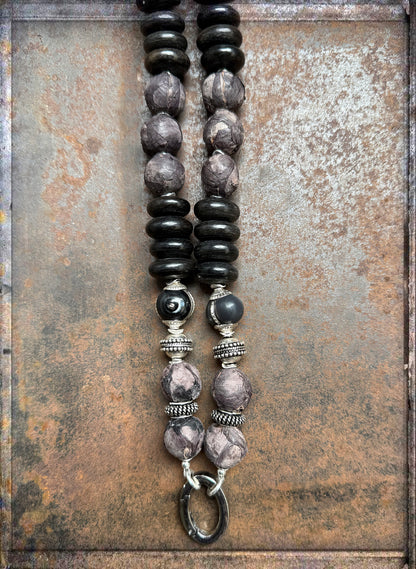 Kette Horn Ethno Boho Lederperlen 925 Silber Lang Unikat Schmuck Reichenberger