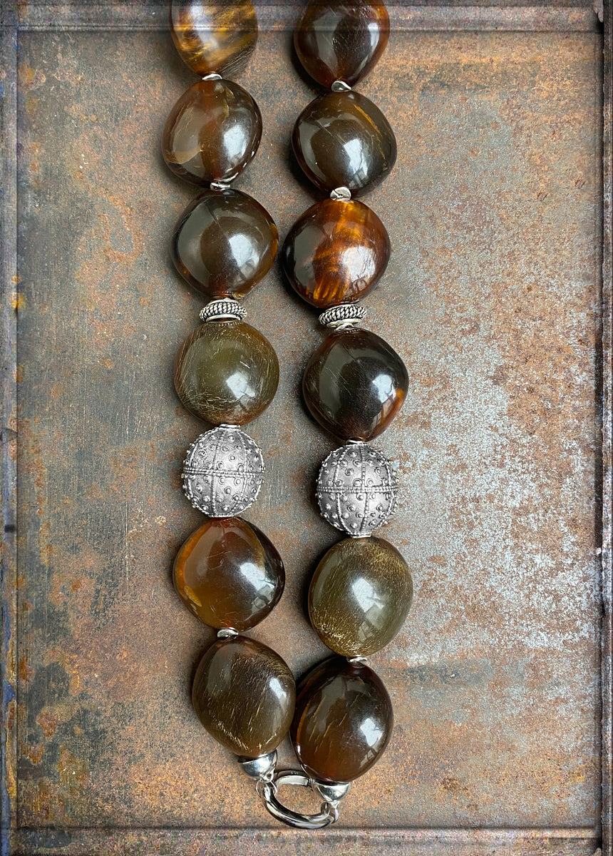 Ethno Boho Kette Hornkugeln Lang Statement 925 Silber Unikat Schmuck Reichenberger