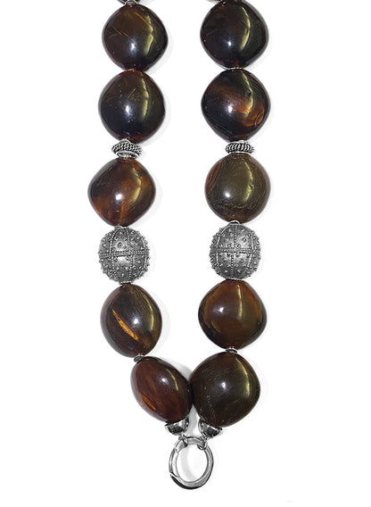 Ethno Boho Kette Hornkugeln Lang Statement 925 Silber Unikat
