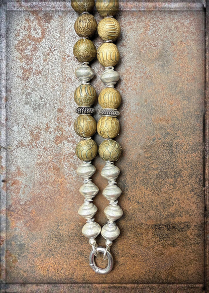 Kette Ethno Boho Lederperlen Lang 925 Silber Unikat Schmuck Reichenberger