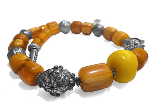 Ethno Boho Statement-Kette Vintage Perlen Shaper Beads Antike Silberperlen Agrab al Fadda Mauretanien Unikat 64 cm Lang