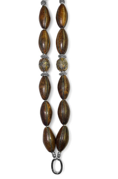 Ethno Hornkette Lang Hornperlen Oval Statement Unikat Sterling Silber Schmuck Reichenberger
