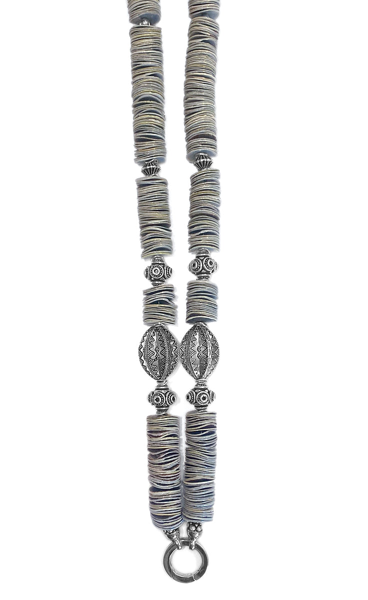 Ethno Kette Muschelscheiben Silberperlen Lang Unikat 925 Sterling Silber Schmuck Reichenberger