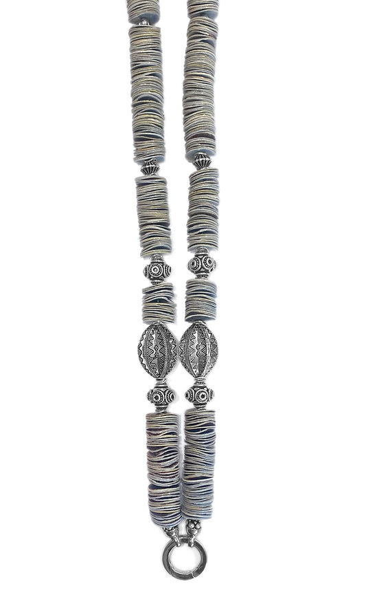 Ethno Kette Muschelscheiben Silberperlen Lang Unikat 925 Sterling Silber Schmuck Reichenberger