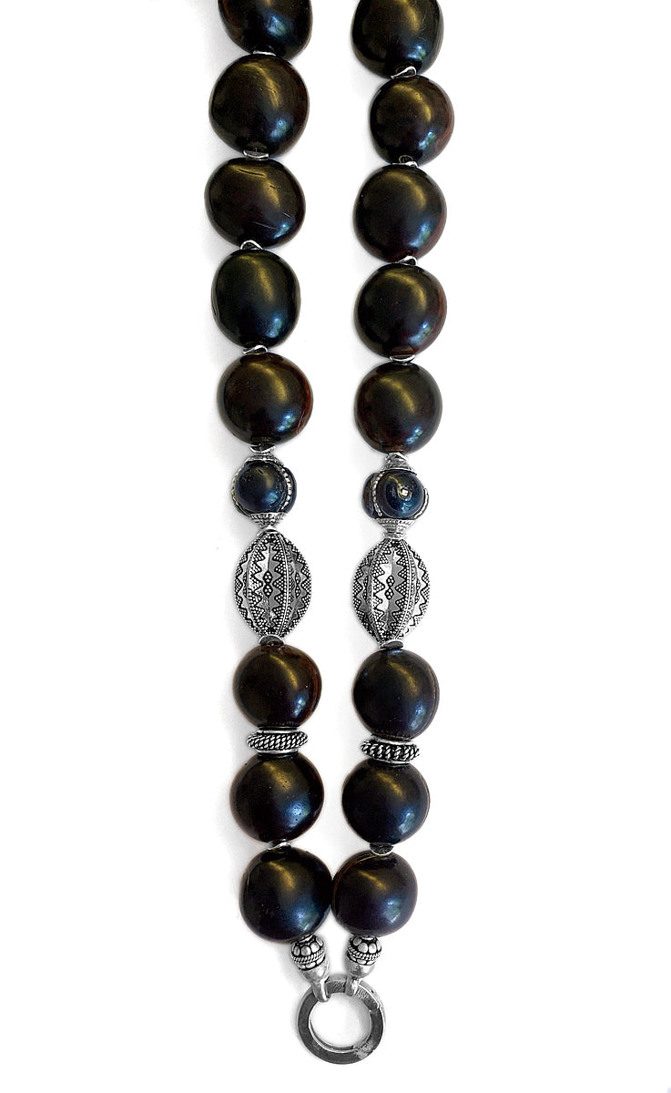 Ethno Kette Lang Samenperlen Dunkelbraun Sterling Silber Unikat Schmuck Reichenberger