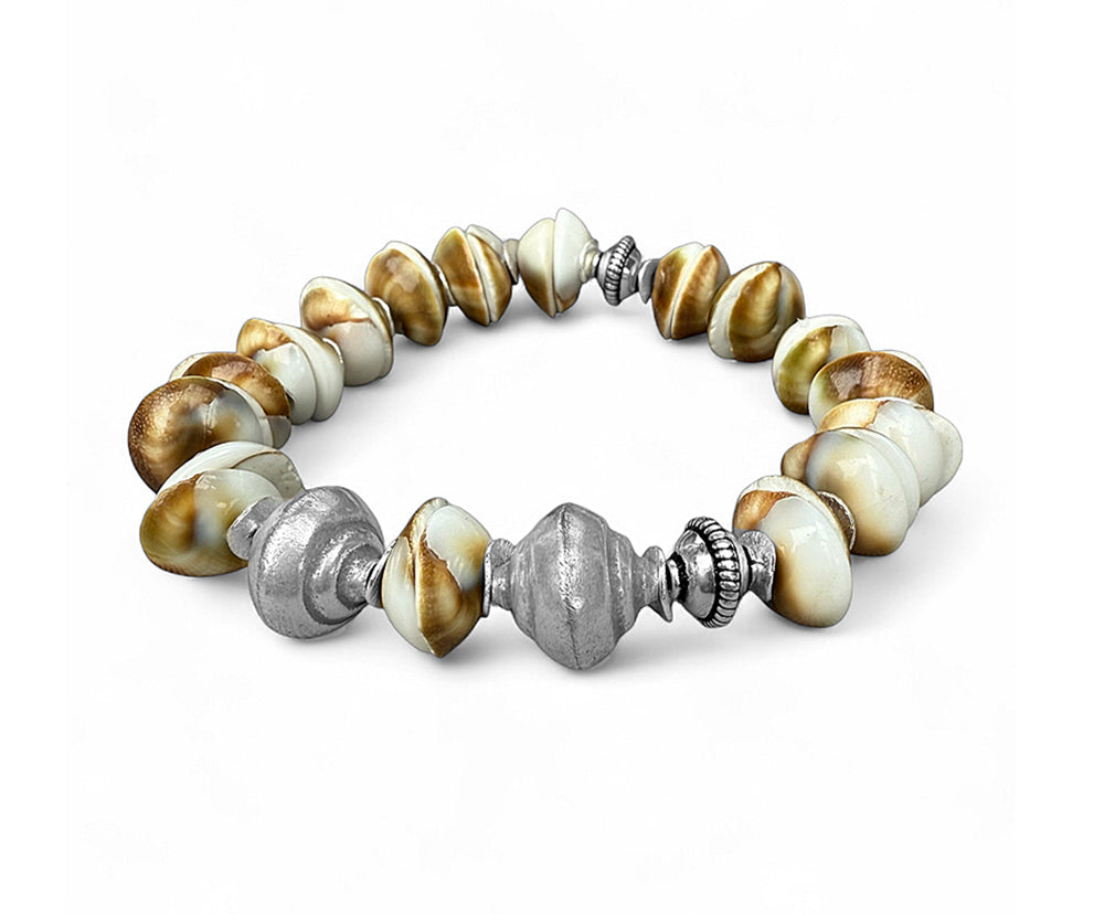 Ethno Muschelarmband Shiva-Auge Dehnbar Unikat Sterling Silber Schmuck Reichenberger