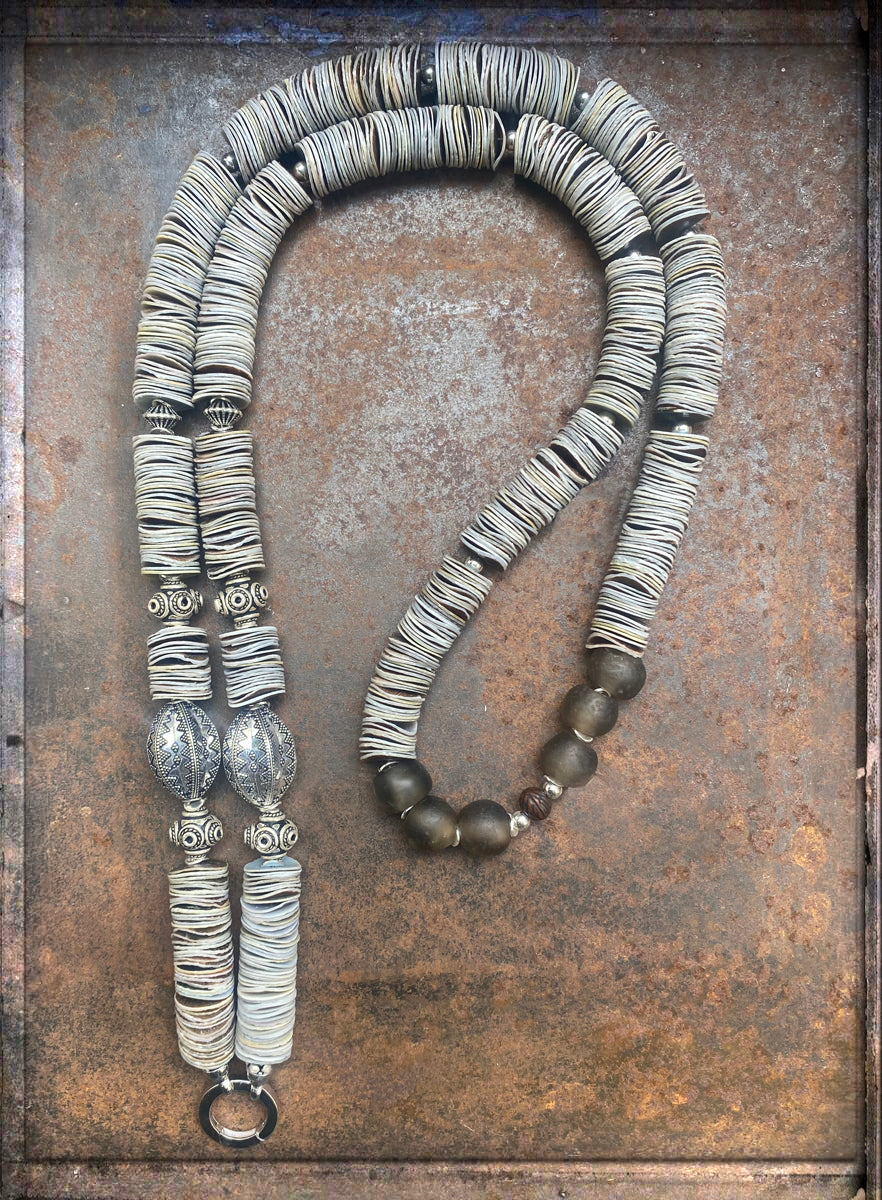 Ethno Muschelkette Muschelscheiben Silberperlen Unikat Sterling Silber Schmuck Reichenberger