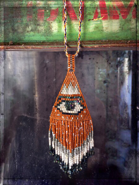 Kette Fransenperlen Nazar-Eye Baumwollkordel 90 cm lang Längenverstellbar